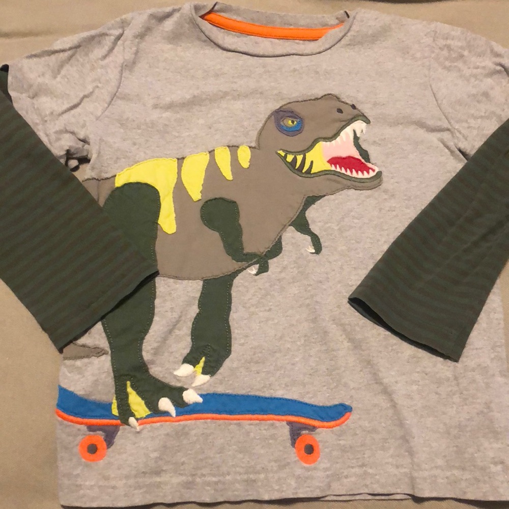 Mini Boden Dino riding a skateboard shirt